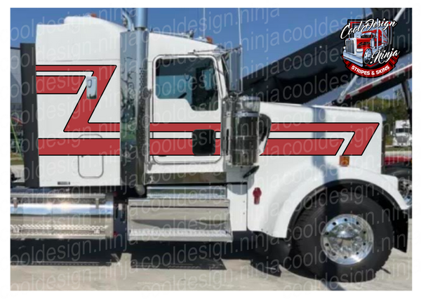 Viper Red w Black Outline 70s Overshadow 38in Kenworth W9 Stripe Kit