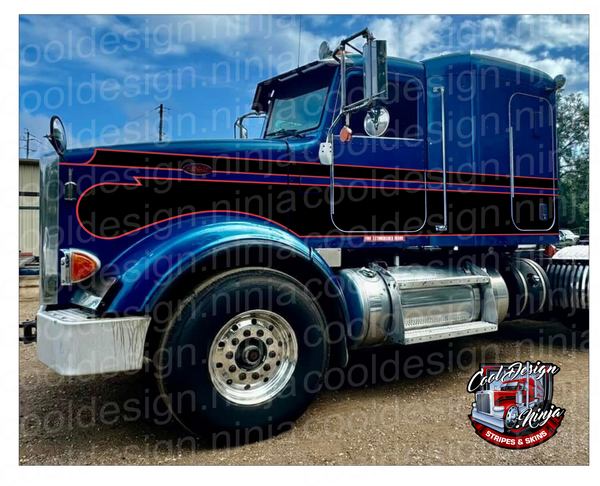 Red and Black Peterbilt 367 Seminole Stripe Kit