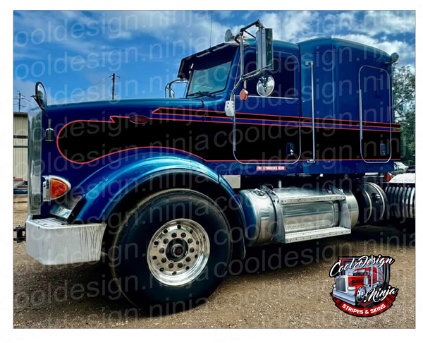 Red and Black Peterbilt 367 Bridge Seminole Stripe Kit